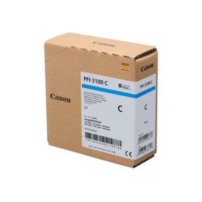 Tóner Canon PFI-3100 C, cartucho de tinta para impresoras imagePROGRAF, color cian, 100 ml. Ideal para impresión profesional.