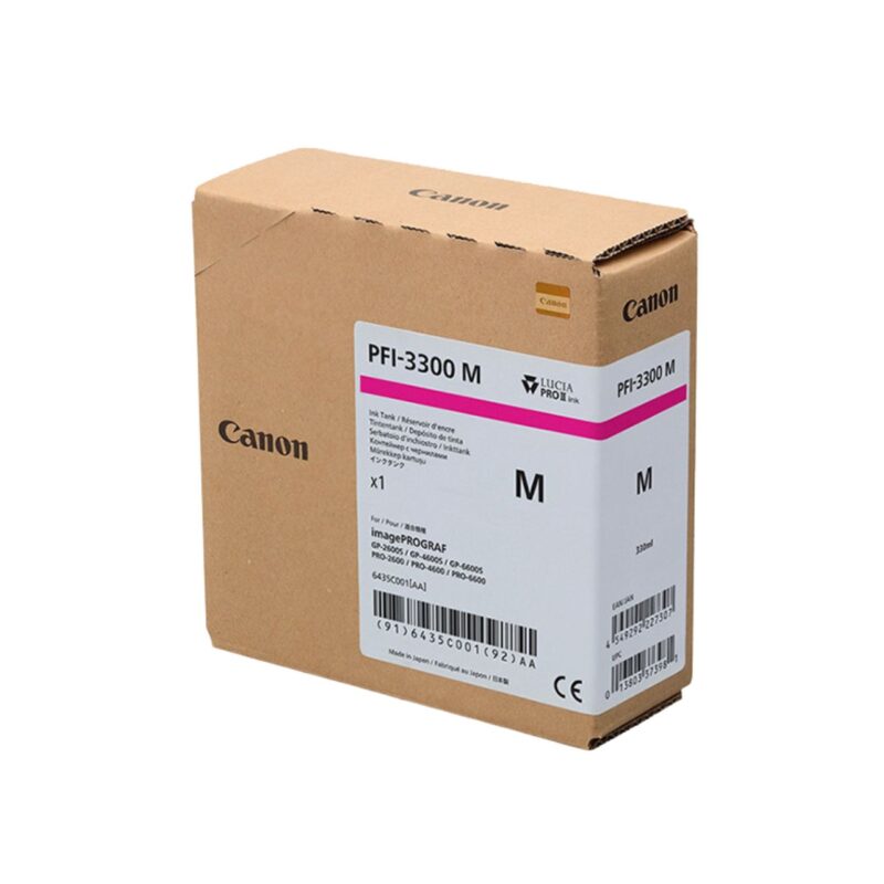 Cartón de tinta Canon PFI-3300 M, tanque de 330 ml para impresoras imagePROGRAF. Ideal para impresión fotográfica de alta calidad.