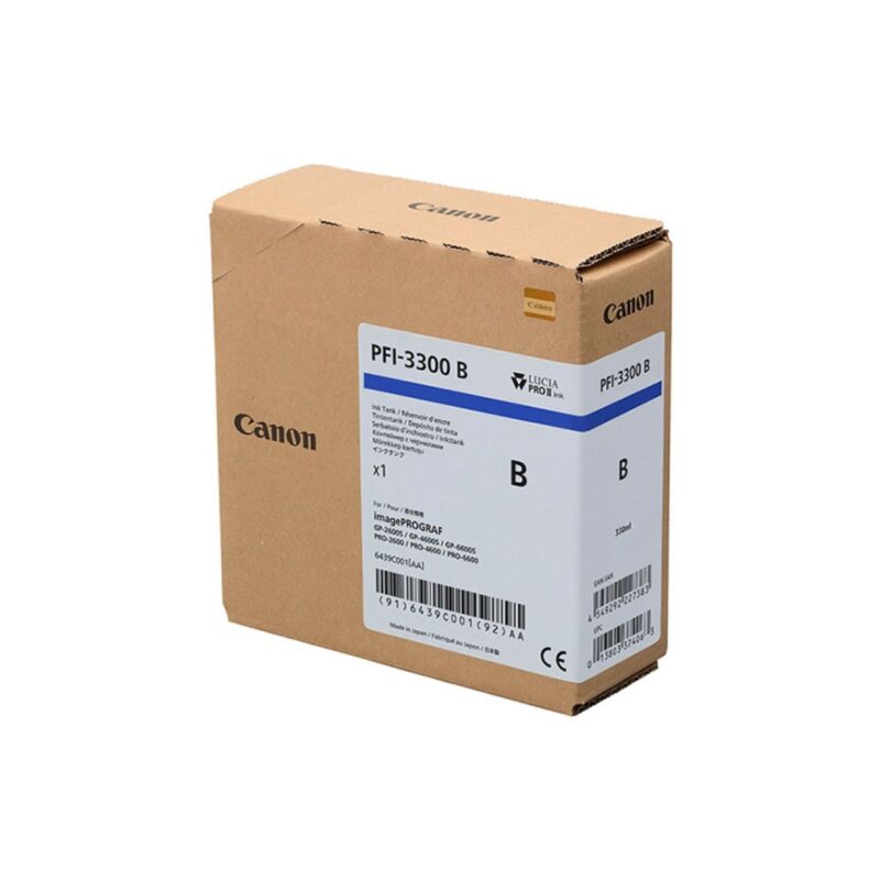 Tóner Canon PFI-3300 B, cartucho de tinta para impresoras imagePROGRAF, 130 ml, ideal para impresión profesional.