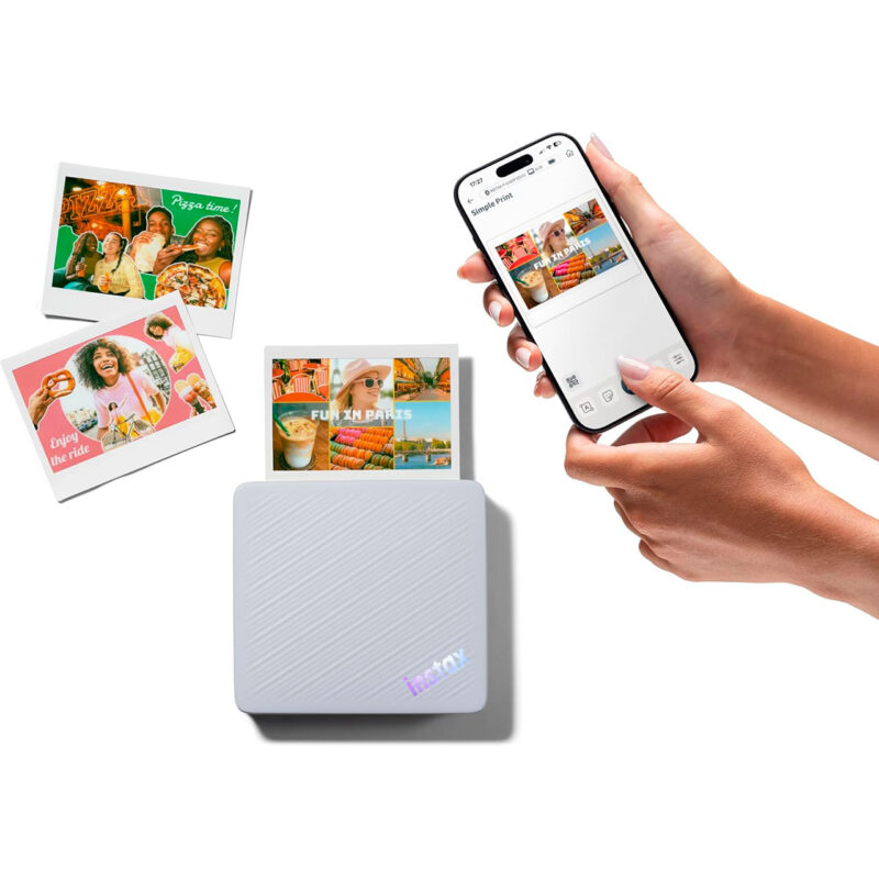fuj170516-8-084 Impresora portátil Instax Mini, imprime fotos desde smartphone, incluye imágenes coloridas en estilo instantáneo.