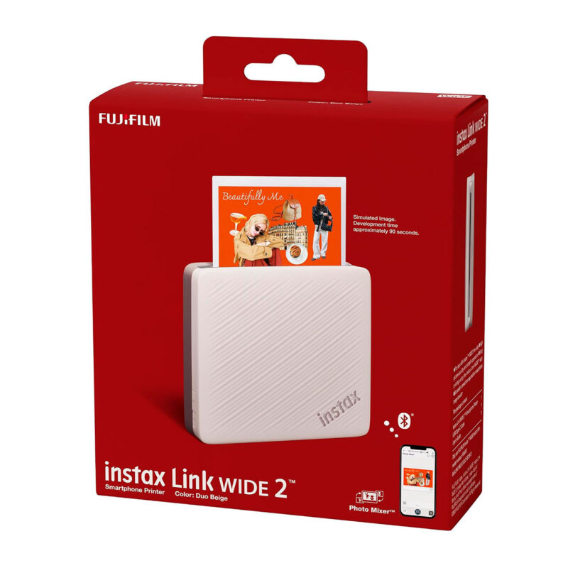 fuj170517-10-6b6 Impresora portátil Fujifilm instax Link Wide 2, color beige, imprime fotos desde smartphone en segundos.
