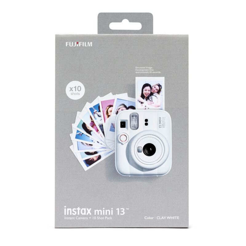 fuj170521-10-228 Cámara instantánea Fujifilm Instax Mini 13 en color blanco, con paquete de 10 fotos de desarrollo rápido.