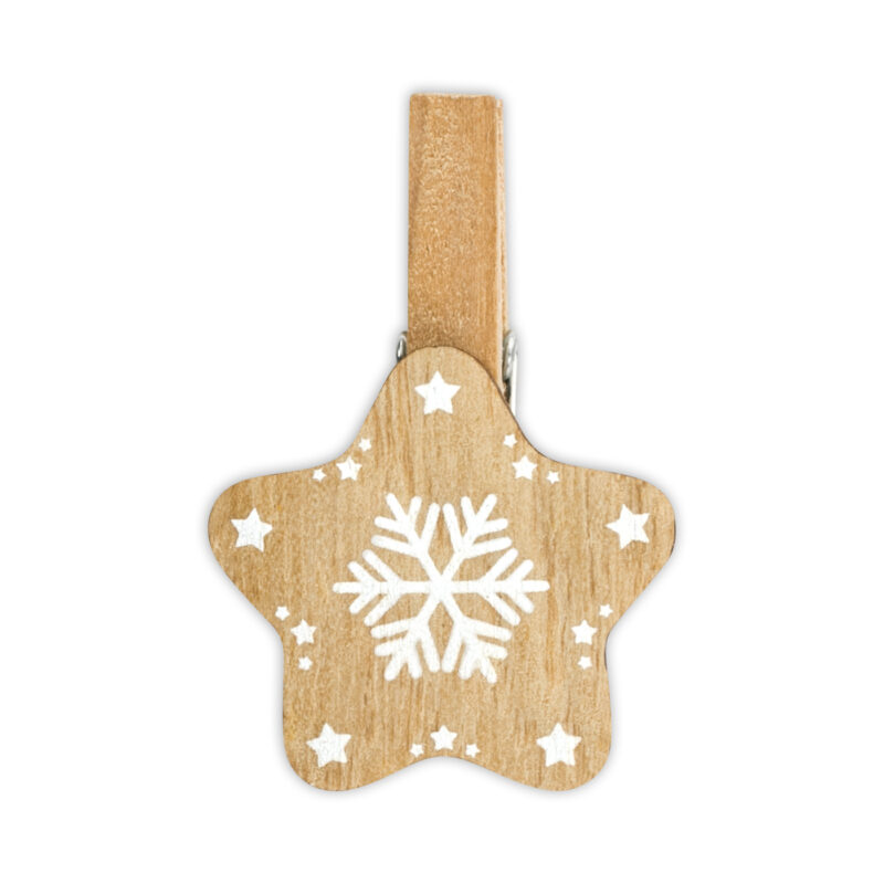 ibi500025-2-b61 Pinza decorativa en forma de estrella con diseño de copo de nieve y estrellas, ideal para decoración navideña.