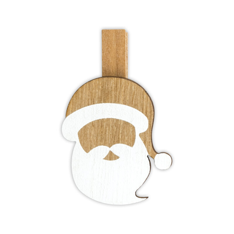 ibi500026-2-611 Clip de madera con forma de cara de Santa Claus, decorativo y ideal para adornos navideños.