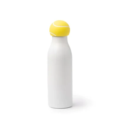 Tct710019 6Aa Botella De Acero Inoxidable Con Tapa Amarilla En Forma De Pelota De Tenis, Ideal Para Deportes Y Actividades Al Aire Libre.