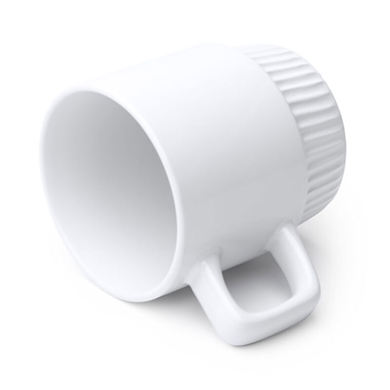 tct712010-1-bd6 Taza blanca moderna con diseño minimalista y asa. Ideal para café y té en casa o oficina.